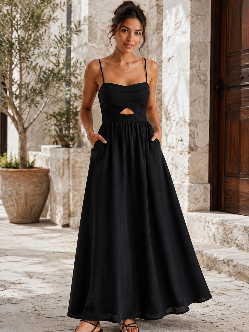 COMMENSE Black Cutout Maxi Dress